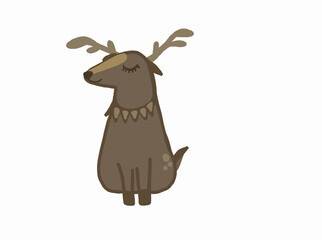 Cute scandinavian deer. Hand drawn scandinavian flat deer stock illustration. Isolated on white background. Design for winter holidays, Christmas and New Year designs. Kids illustration. Cartoon.