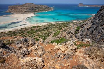 Fototapeta na wymiar Beach in Balos lagoon on the western side of Crete island, Greece.