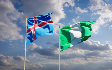 Beautiful national state flags of Iceland and Nigeria.