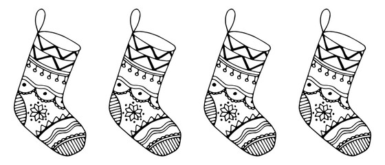 Christmas vector stocking. Vector monochrome home decoration for winter holidays. Isolated vector doodle object for new year design, banner, poster, sticker.