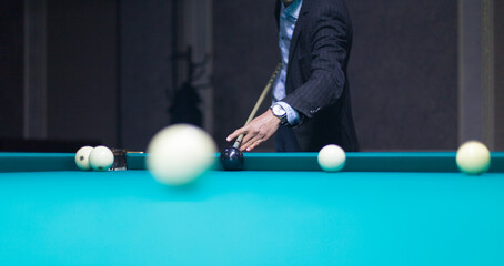 Billiards game - Close-up shot of a man playing billiards