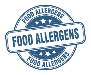 food allergens stamp. food allergens label. round grunge sign