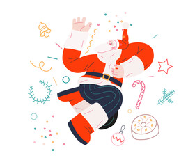 Dancing Santa - Christmas and New Year party - modern flat vector concept illustration of cheerful dancing Santa Claus