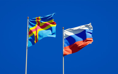 Beautiful national state flags of Russia and Aland Islands.