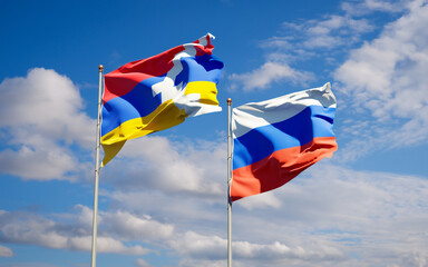 Beautiful national state flags of Russia and Artsakh.