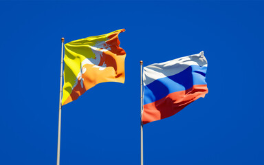 Beautiful national state flags of Russia and Bhutan.