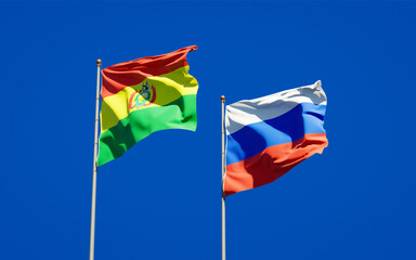 Beautiful national state flags of Russia and Bolivia.