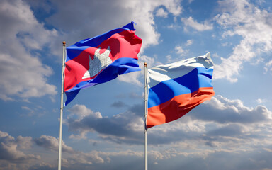 Beautiful national state flags of Russia and Cambodia.