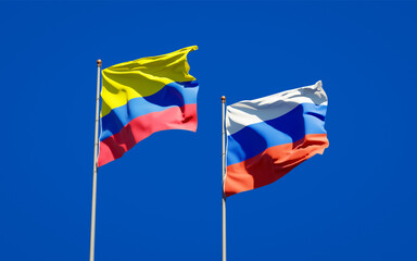 Beautiful national state flags of Russia and Colombia.