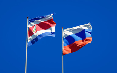 Beautiful national state flags of Russia and Costa Rica.