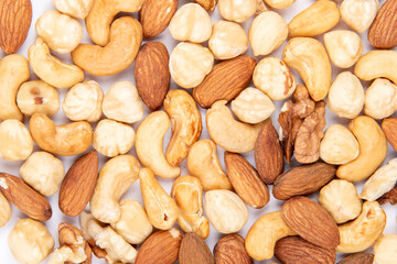 Various nuts healthy food background view from above
