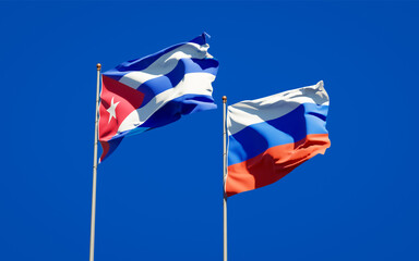 Beautiful national state flags of Russia and Cuba.