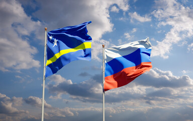 Beautiful national state flags of Russia and Curacao.