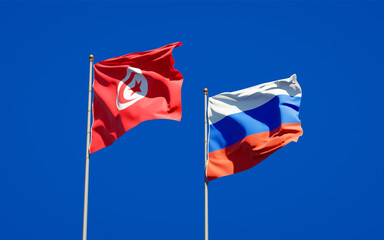 Beautiful national state flags of Tunisia and Russia.