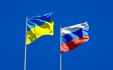 Beautiful national state flags of Ukraine and Russia.
