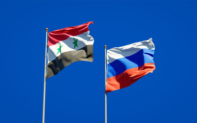 Beautiful national state flags of Syria and Russia.