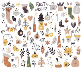 Big set of Christmas items. Vector