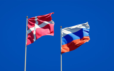 Beautiful national state flags of Denmark and Russia.