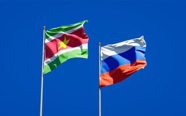 Beautiful national state flags of Suriname and Russia.
