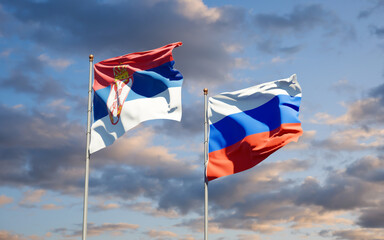 Beautiful national state flags of Serbia and Russia.