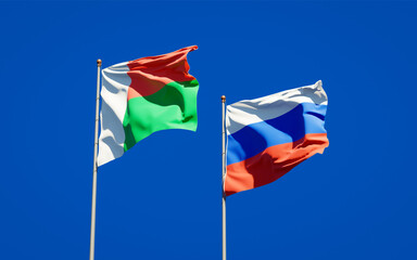 Beautiful national state flags of Madagascar and Russia.