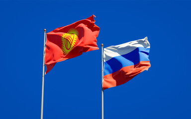 Beautiful national state flags of Kyrgyzstan and Russia.