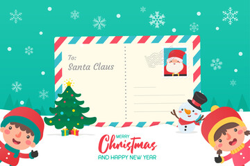 Letter to Santa. Children who write letters to Santa at Christmas Snowy winter.