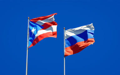 Beautiful national state flags of Puerto Rico and Russia.
