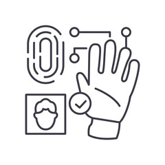 Biometric technology icon, linear isolated illustration, thin line vector, web design sign, outline concept symbol with editable stroke on white background.