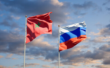 Beautiful national state flags of Morocco and Russia.