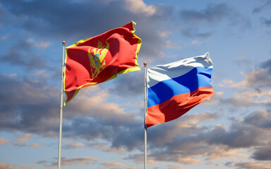 Beautiful national state flags of Montenegro and Russia.