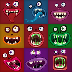 Horror Monster open mouth creepy and scary. Funny jaws teeths drool slime creatures expression monster characters © hadeev