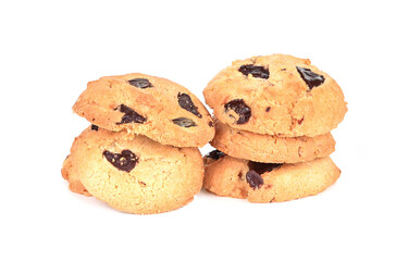 Chocolate chip cookies isolated on white background.