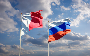 Beautiful national state flags of Malta and Russia.