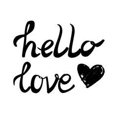 Hello love black sign isolated on white background vector card