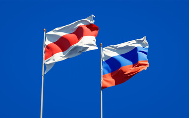 Beautiful national state flags of New Belarus and Russia.
