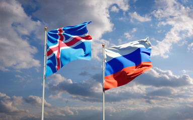 Beautiful national state flags of Iceland and Russia.
