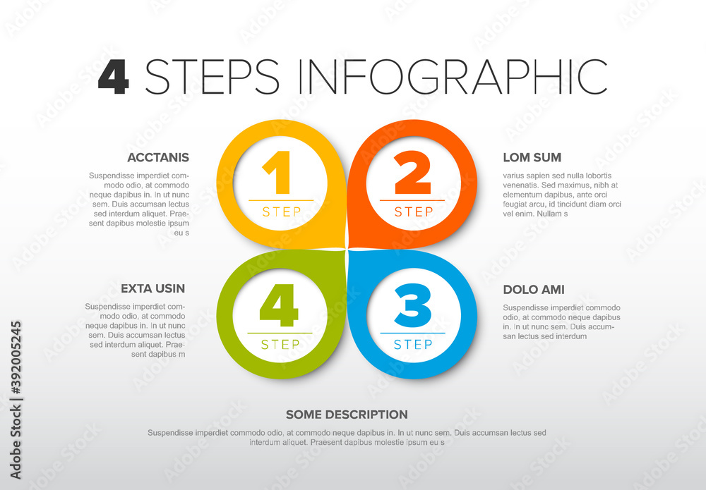 Poster four color circle pointers steps process infographic