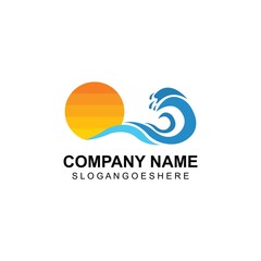Wave beach and Sun Logo symbols vector template
