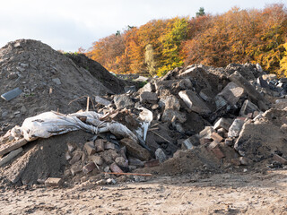 View of a pile of rubble left by workers after road construction