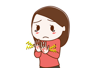 両手の手荒れが酷くてヒリヒリ痛い女性