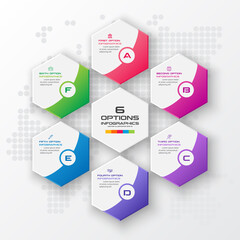 Abstract business infographics template with 6 hexagon in white color background