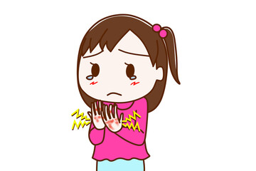 両手の手荒れが酷くてヒリヒリ痛い少女