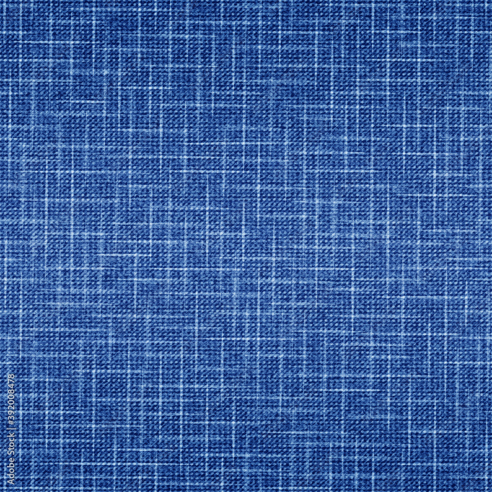 Wall mural Indigo fabric seamless pattern. Abstract chambray texture. Blue textile denim. Modern linen background for design prints. Grunge woven textured canvas. Natural fabric. Irregular distress weave. Vector