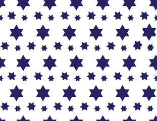 Blue Star of David seamless pattern on White background, Small and Large Star of David shapes