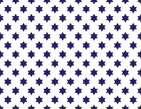 Blue Star of David seamless pattern on White background