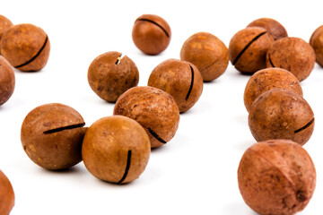 macadam nuts with clipping path on a white isolated background