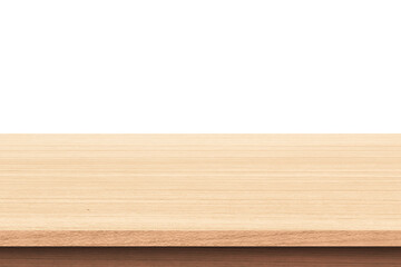 Empty top wood table isolated on white background used for display or montage your products