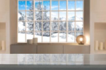 Desk of free space and winter window 