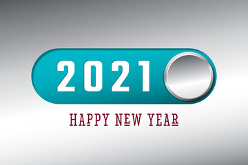 2021 Silver On Off Toggle Switch Buton Style Narrow Numerals Logo and Happy New Year Greetings Lettering Concept - Multicolor on Chrome Background - Mixed Graphic Design